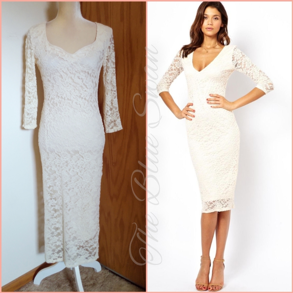 NWT Asos Cream Lace Bodycon Midi Dress
